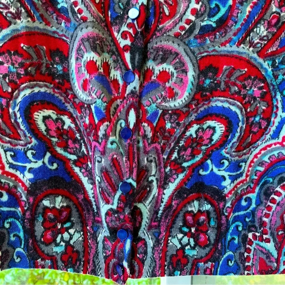 100% Merino wool paisley cardigan by Talbots blue pearl full button front. - Picture 5 of 6